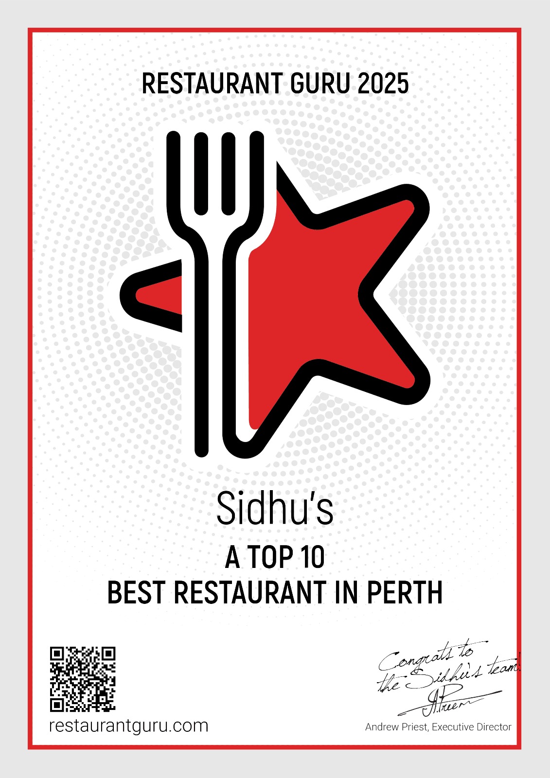 Sidhu’s Restaurant Perth  recommended restaurant